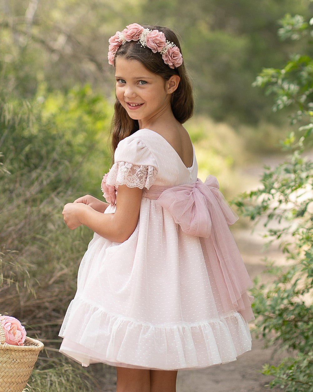 Vestido Infantil Manga encaje Rosa Coco Acqua