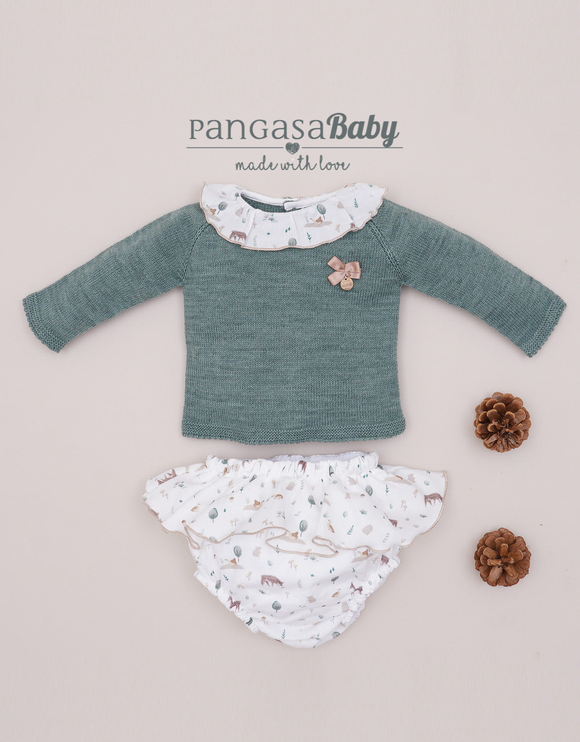 Conjunto Braguita Ciervos Verde Olmo - Pangasa Baby