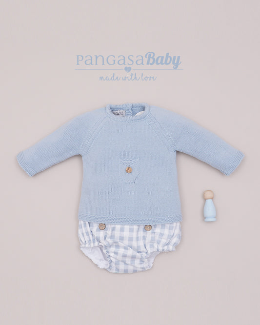 Conjunto Ranita Sweet Cake Cuadros Celeste Empolvado - Pangasa Baby