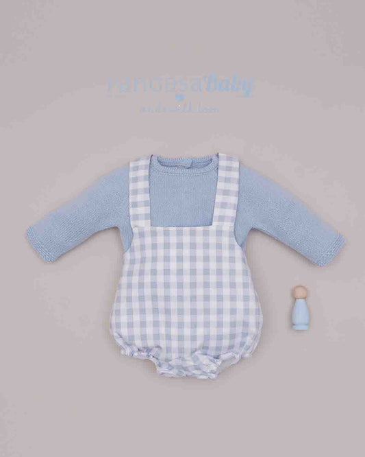 Conjunto Peto Cuadros con Jersey Celeste Empolvado - Pangasa Baby