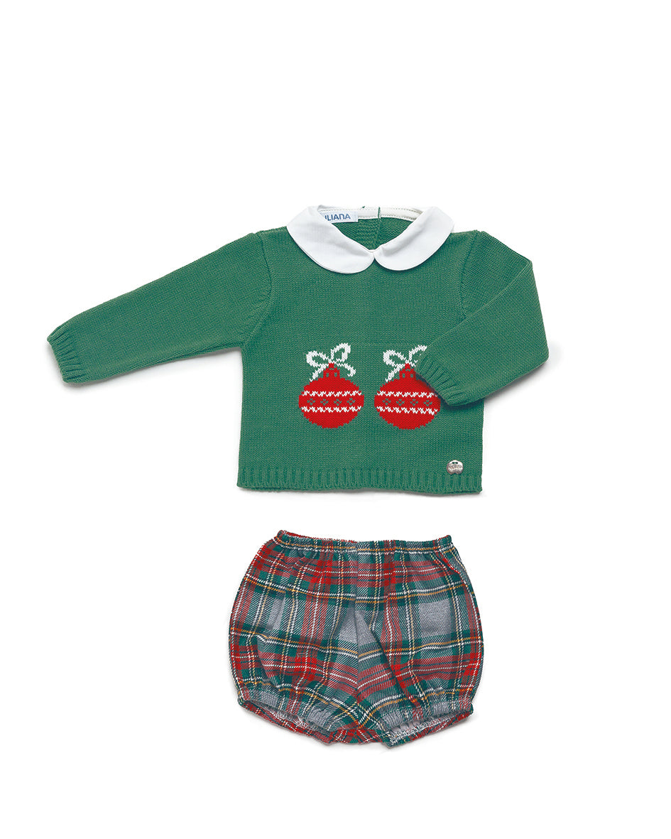 Conjunto Pantalon Bolas Navidad Verde Musgo - Colección Chispa Juliana