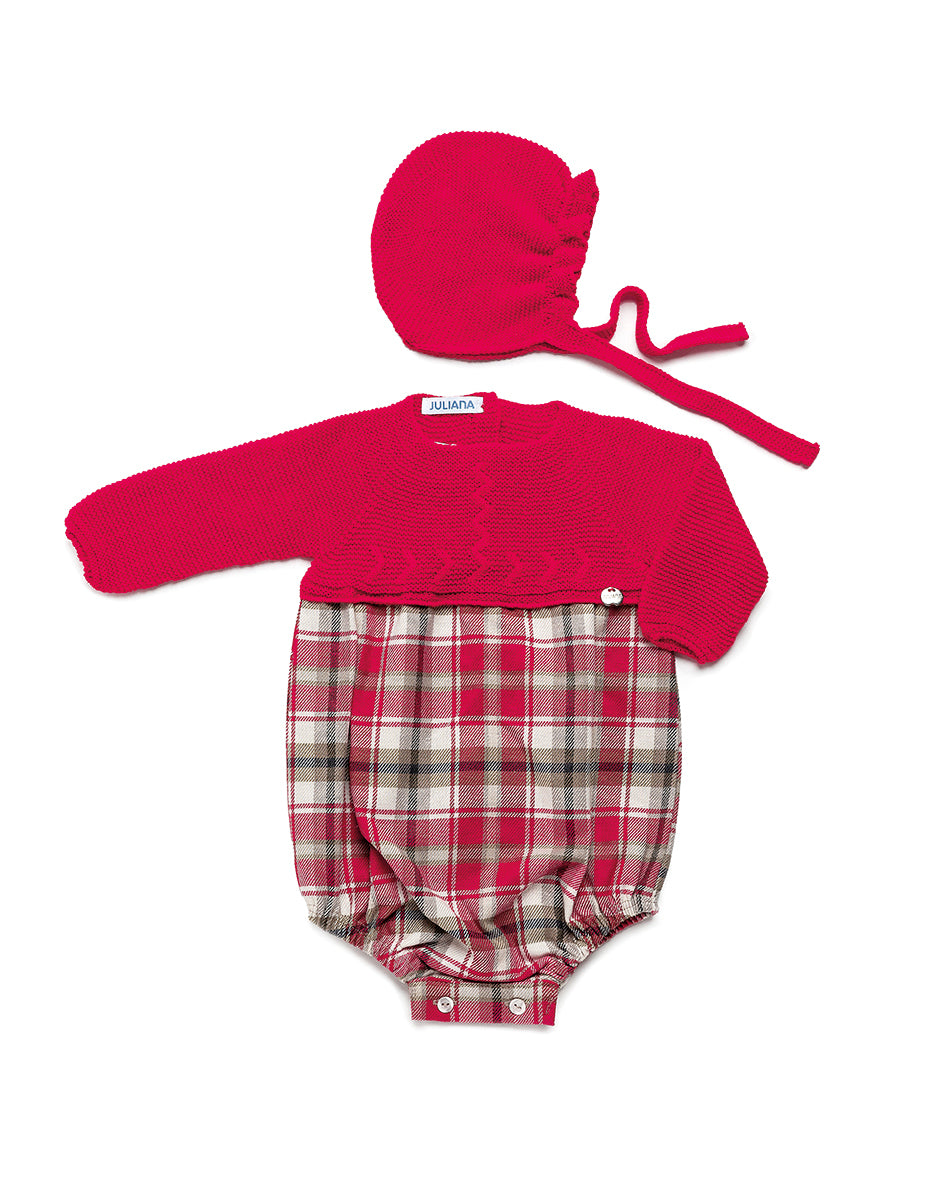 Pelele Con Capota Cuadros Rojo - Colección Burbuja Juliana