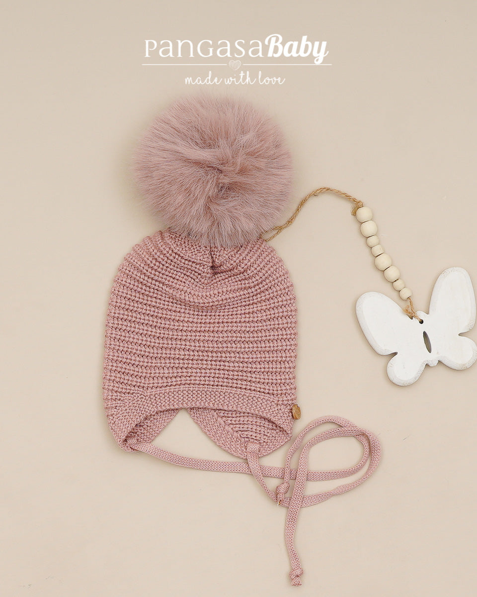 Gorro Orejero Perlado Pelo Rosa Vintage - Pangasa Baby