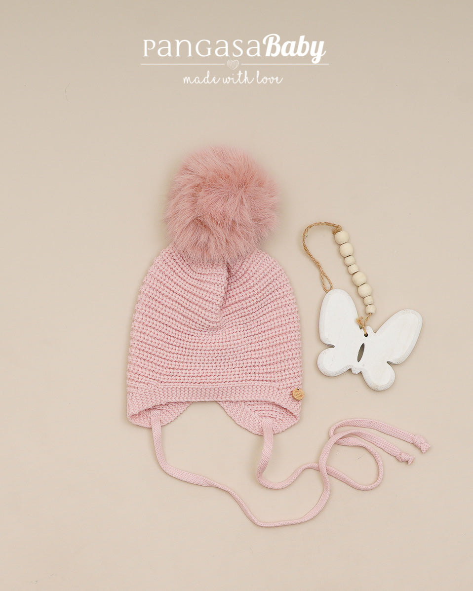 Gorro Orejero Perlado Pelo Rosa Empolvado - Pangasa Baby