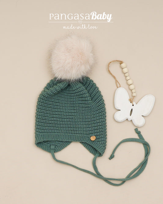 Gorro Orejero Perlado Pelo Verde Olmo - Pangasa Baby