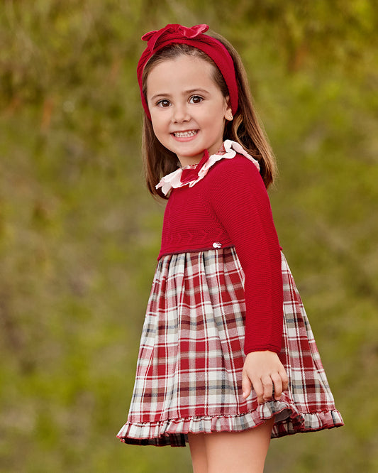 Vestido con Capota Cuadros Puntilla Rojo - Colección Burbuja Juliana - 24633