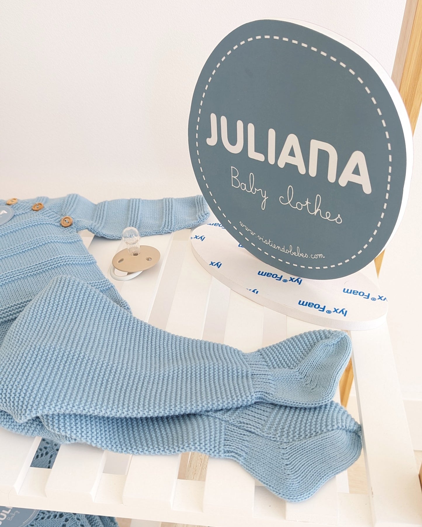 Primera Puesta Rayado Botones Azul Nube - Colección Arcoíris Juliana