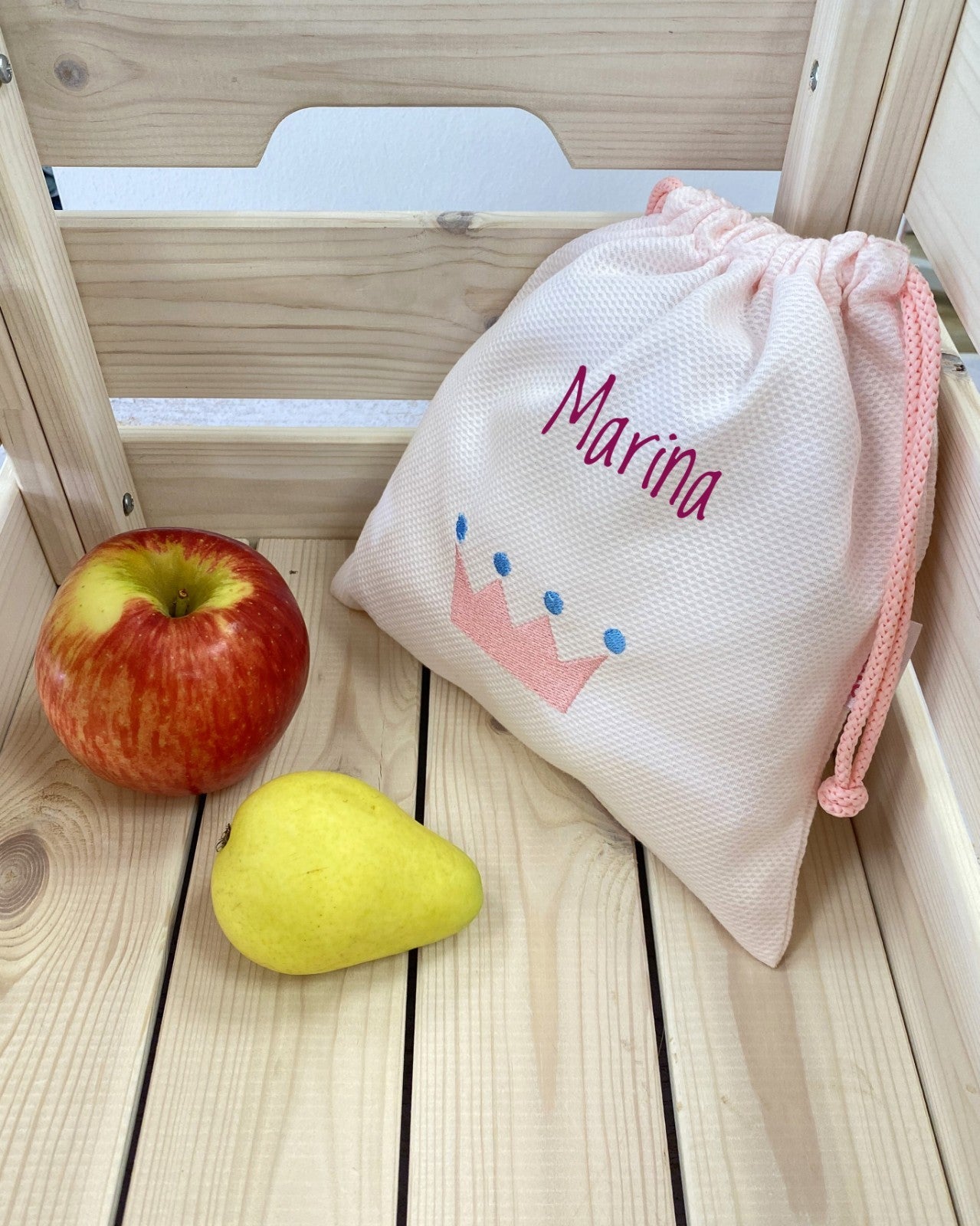 Bolsa Merienda Tela Pique Corona Rosa Tutete Tienda Grumetes Moda Infantil