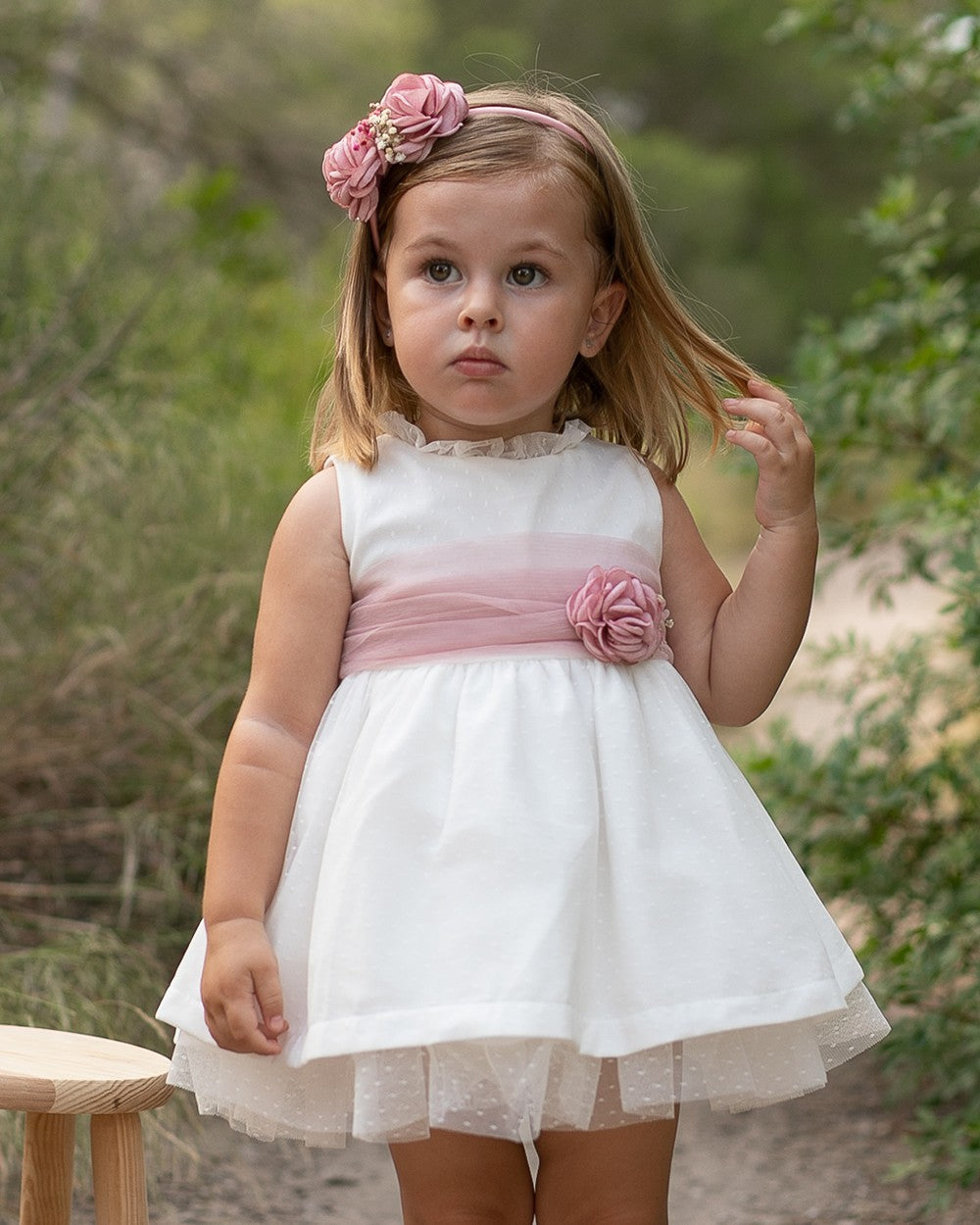 Vestido Bebe con Cinturon Tul Rosa Empolvado - Coco Acqua