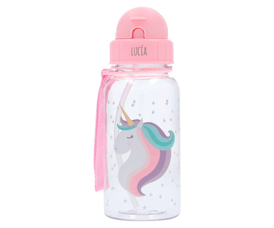 Botella reutilizable con pajita Unicornio 500 ml